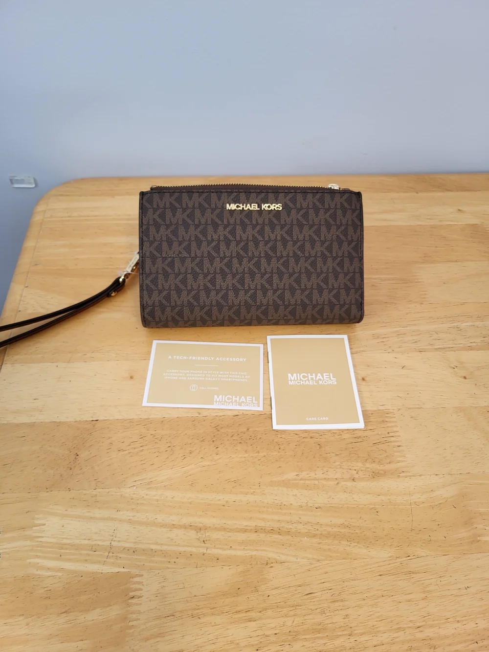Michael Kors Brown Logo Zip Wristlet